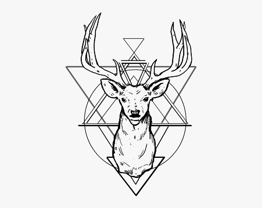 Clip Art Deer Head Line Art - Geometric Tattoo Design, Transparent Clipart
