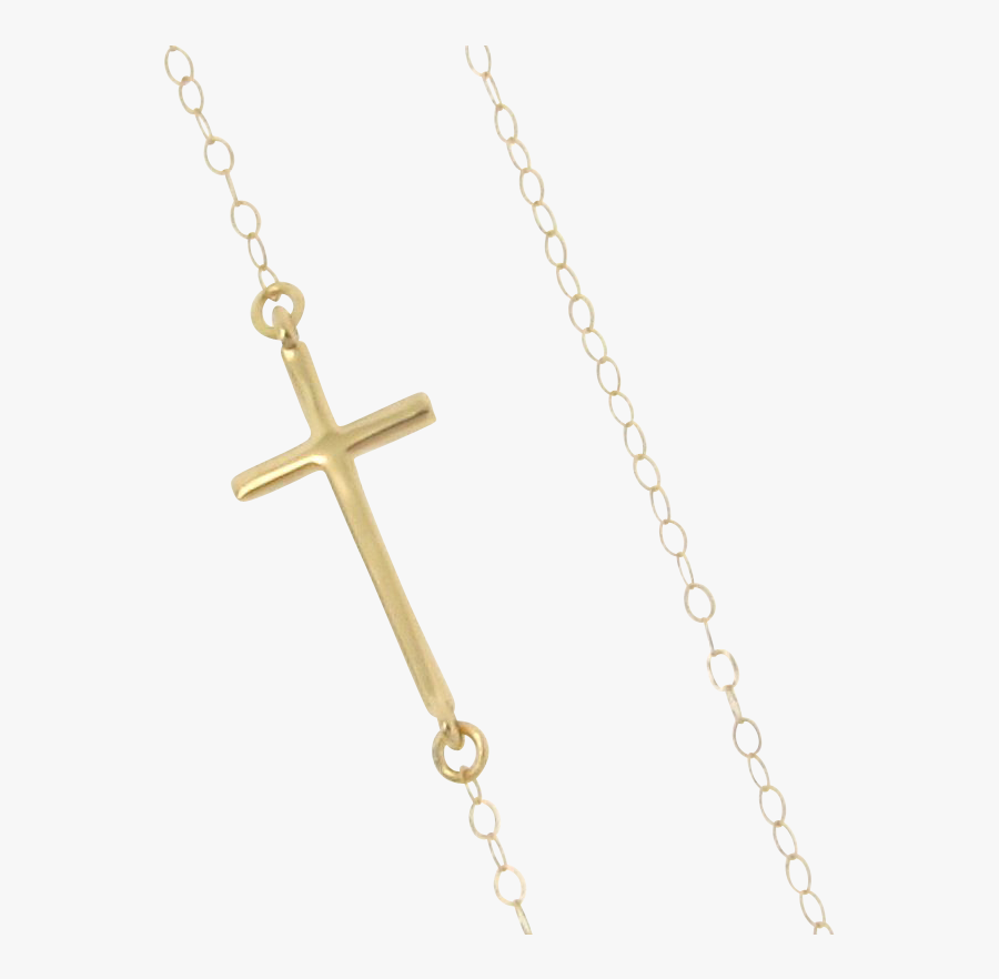 Cross Necklace Clipart - 14k Gold Off Center Side Cross Necklace, Transparent Clipart