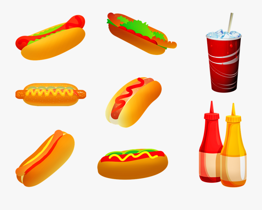 Hot Dogs, Drink, Soda, Mustard, Ketchup, Food, Menu - Hot Dogs And Soda, Transparent Clipart