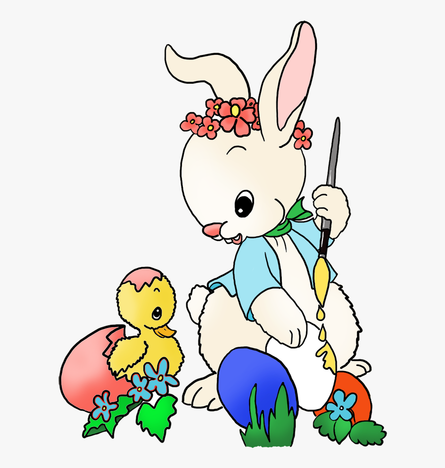 Easter Bunny Surprised By Easter Chicken - Easter Bunny, Transparent Clipart