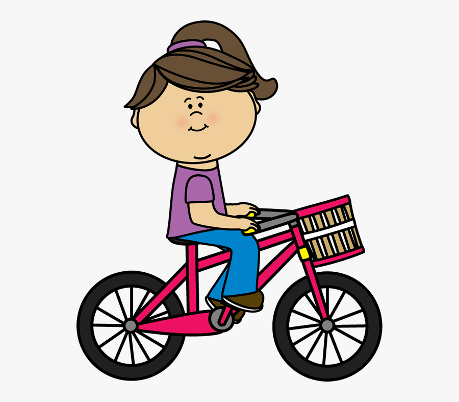 Girl Riding A Bicycle With A Basket - Ride A Bike Clipart, Transparent Clipart