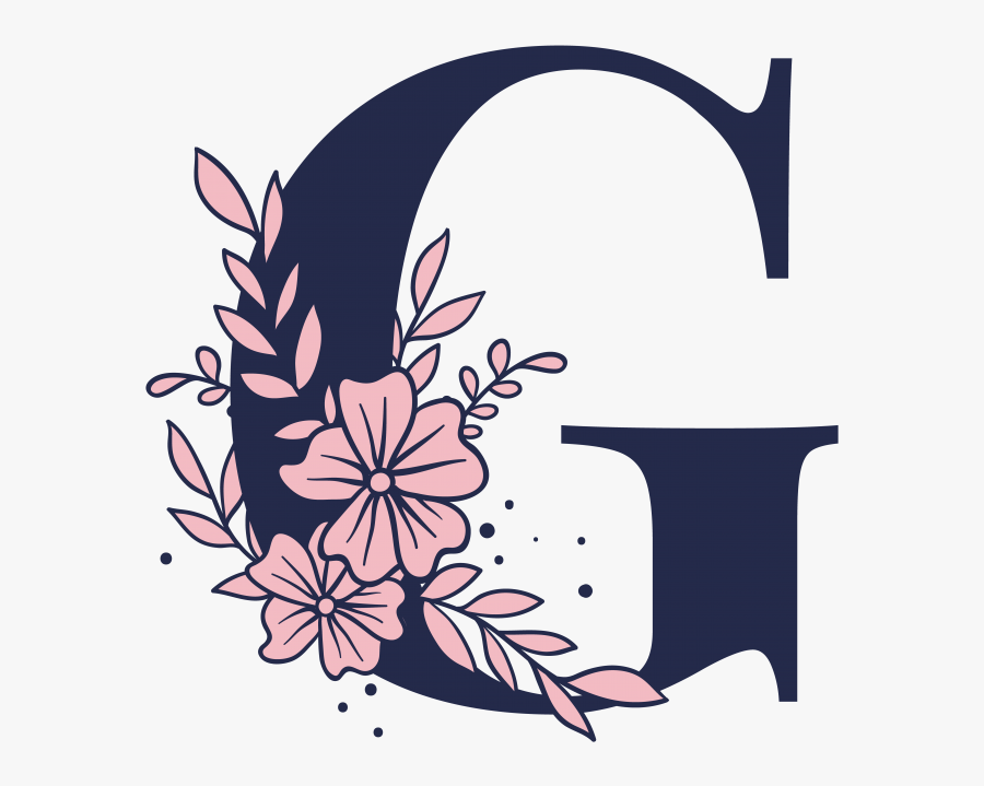 Floral Alphabet G Letter - Black And White G Logo, Transparent Clipart