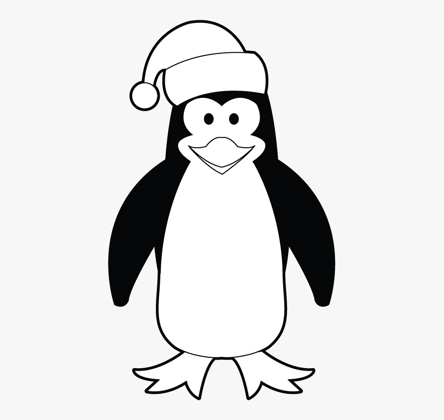 Transparent Santa Hat Clip Art - Christmas Penguin Clipart Black And White, Transparent Clipart