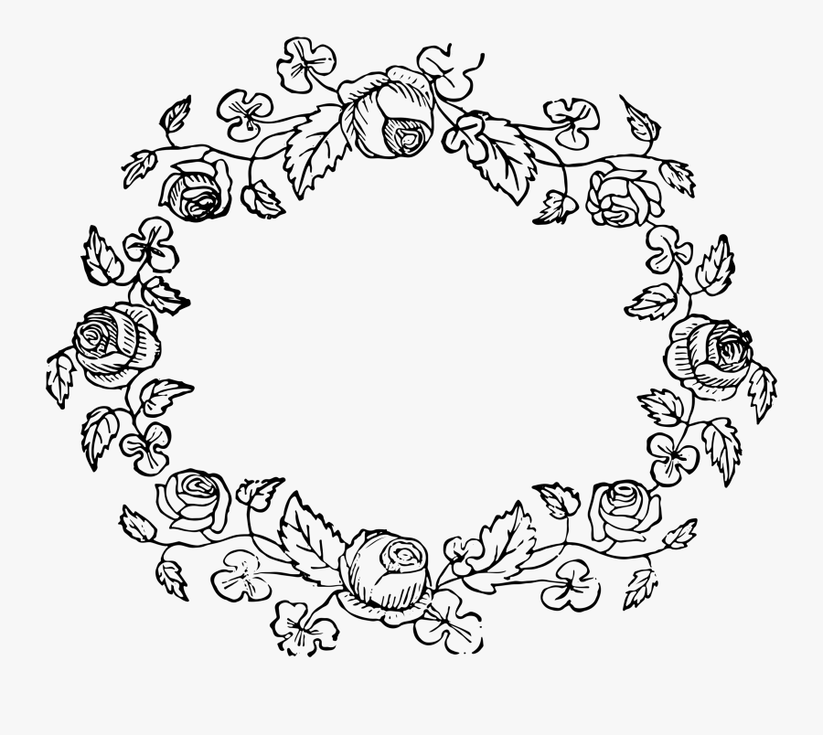 Vintage Floral Frames - Rose Wreath Black And White, Transparent Clipart