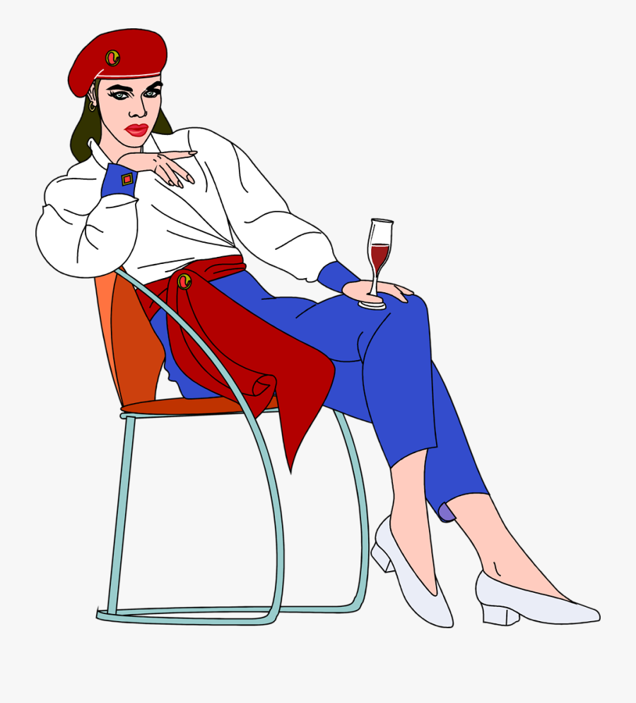 Transparent Beautiful Woman Png - Lady Sitting Drinking Wine, Transparent Clipart