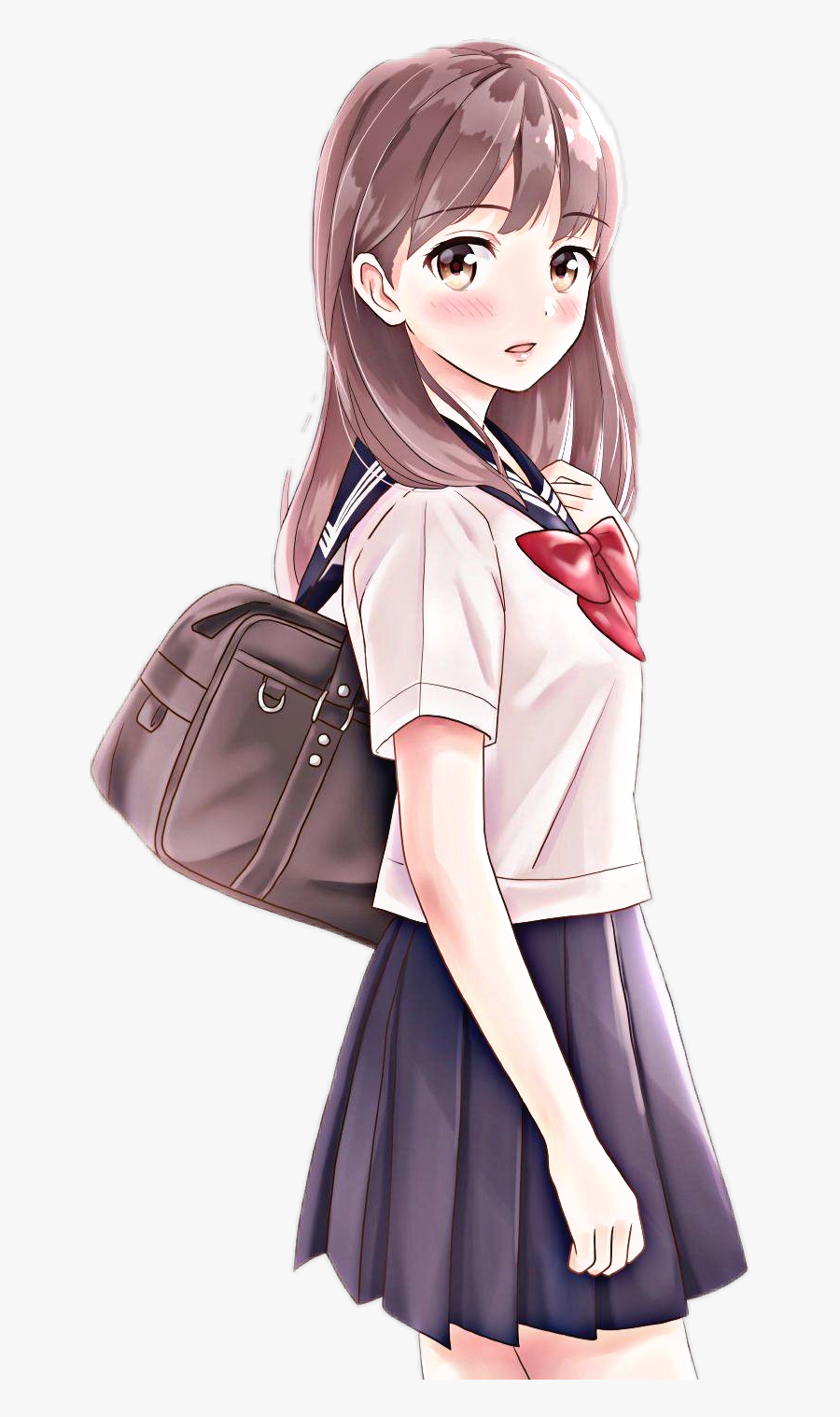 #anime #girl #school #schoolgirl #student #beautiful - Anime Girl Going To School, Transparent Clipart