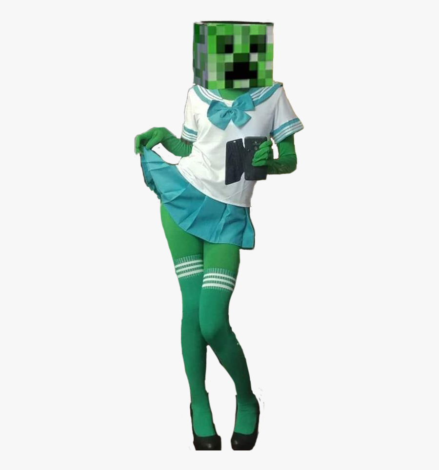 #creeper #meme #girl #cosplay #minecraft #minecraftgirl - Minecraft Creeper Girl Cosplay, Transparent Clipart