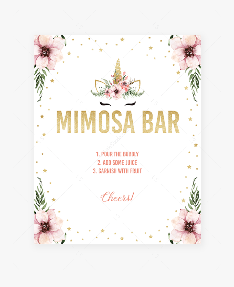 Transparent Mimosa Clipart - Girl Baby Shower Unicorn Theme, Transparent Clipart