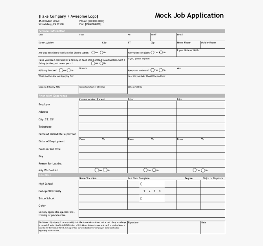 Clip Art Job Application Template - Job Application Form 2018, Transparent Clipart