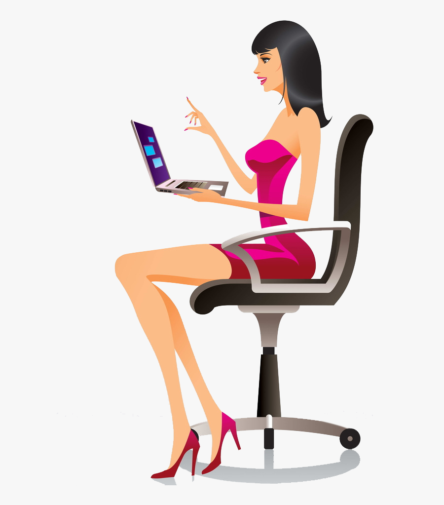 Royalty Free Stock Photography Illustration Office - Cartoon Girl With Laptop, Transparent Clipart