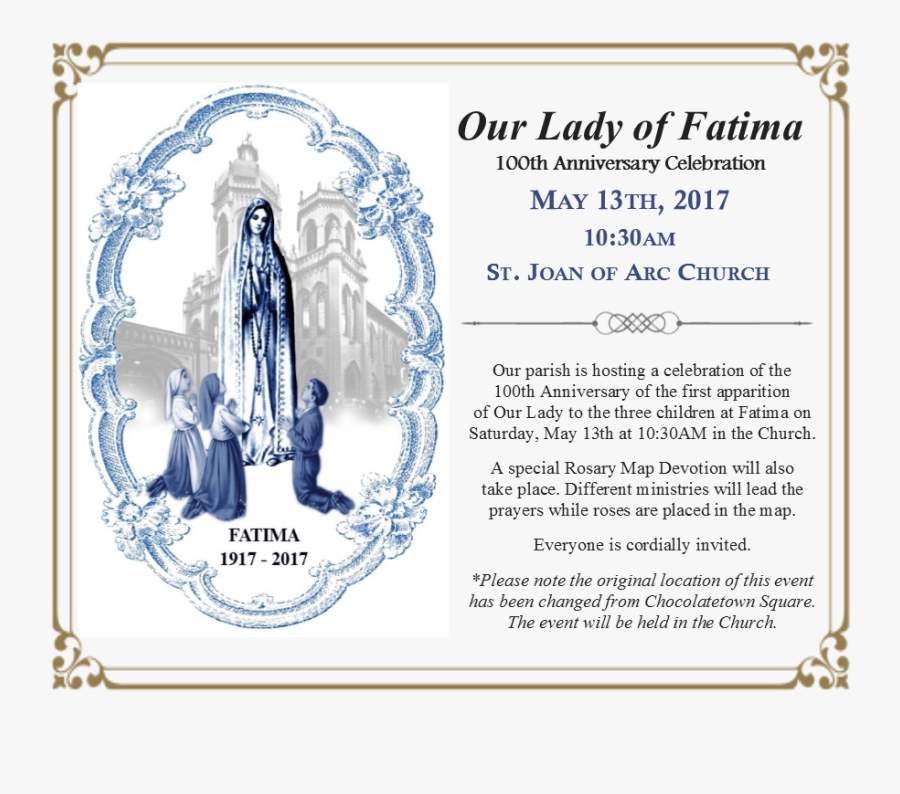 Picture - Our Lady Of Fatima Centennial, Transparent Clipart