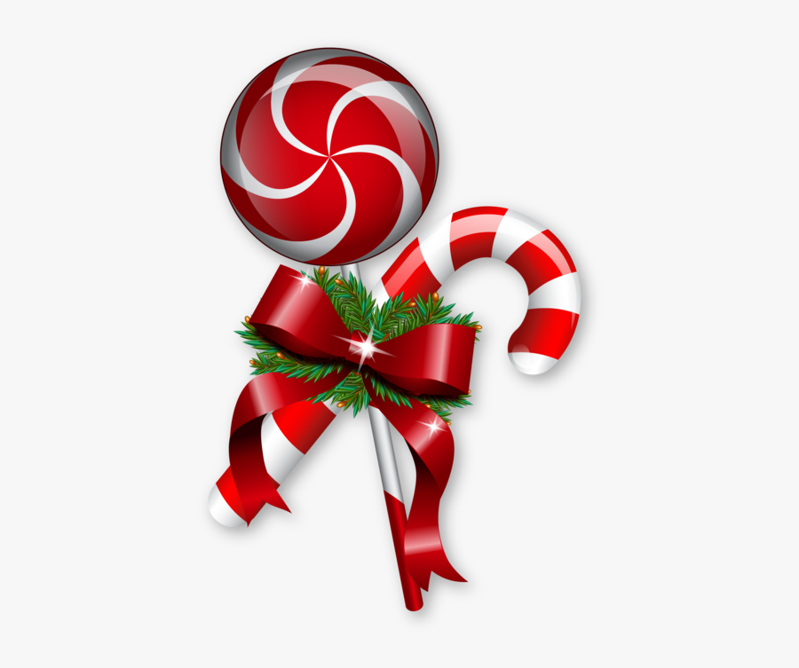 Christmas Lollipop And Sugar Cane With A Red Bow On - Christmas, Transparent Clipart