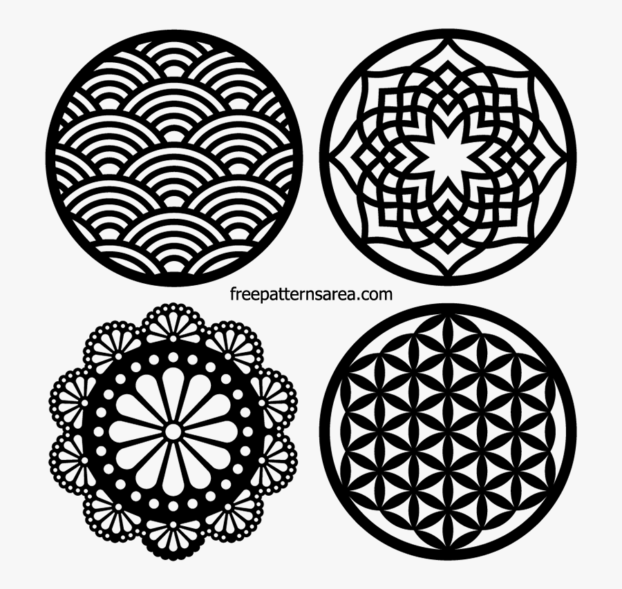 4 Different Ornament And Coaster Designs Made Of - Circle Design Vector, Transparent Clipart