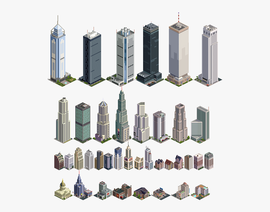 Pixel Art Buildings City, Transparent Clipart