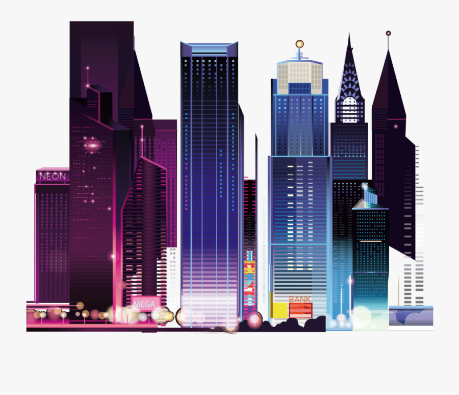 Transparent Night City Clipart - City Night View Building, Transparent Clipart