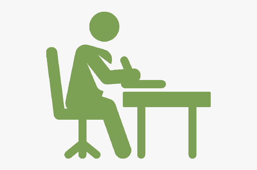 Writing Green - Stick Figure At Desk, Transparent Clipart