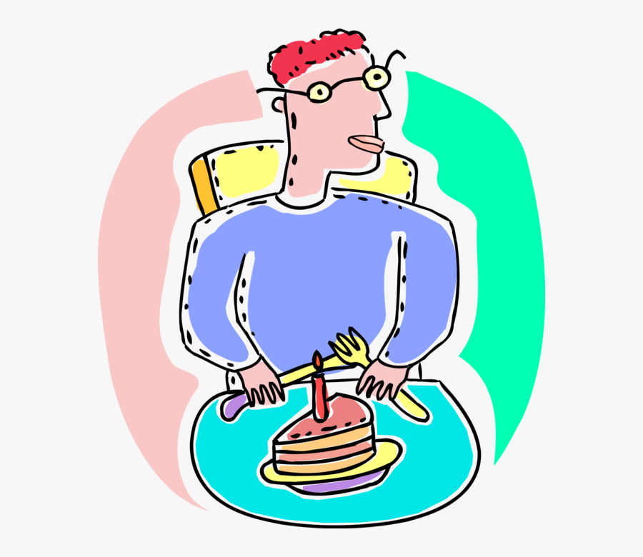 Vector Illustration Of Birthday Boy Eats Sweet Dessert, Transparent Clipart