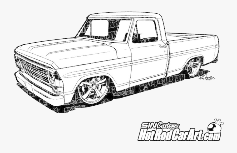 Hot Rod Ford Pickup Car Art Transparent Png - 1968 Ford F100 Drawing, Transparent Clipart