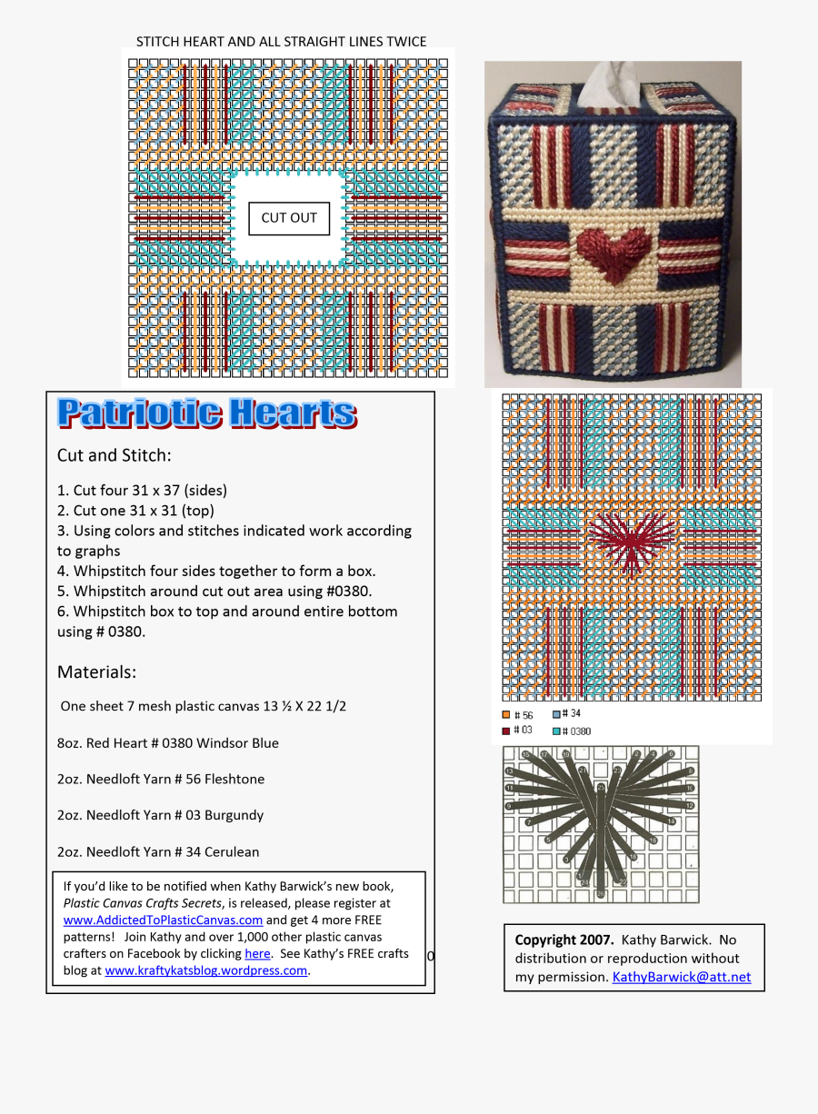 Patriotic Hearts Tissue Box - Cross-stitch, Transparent Clipart