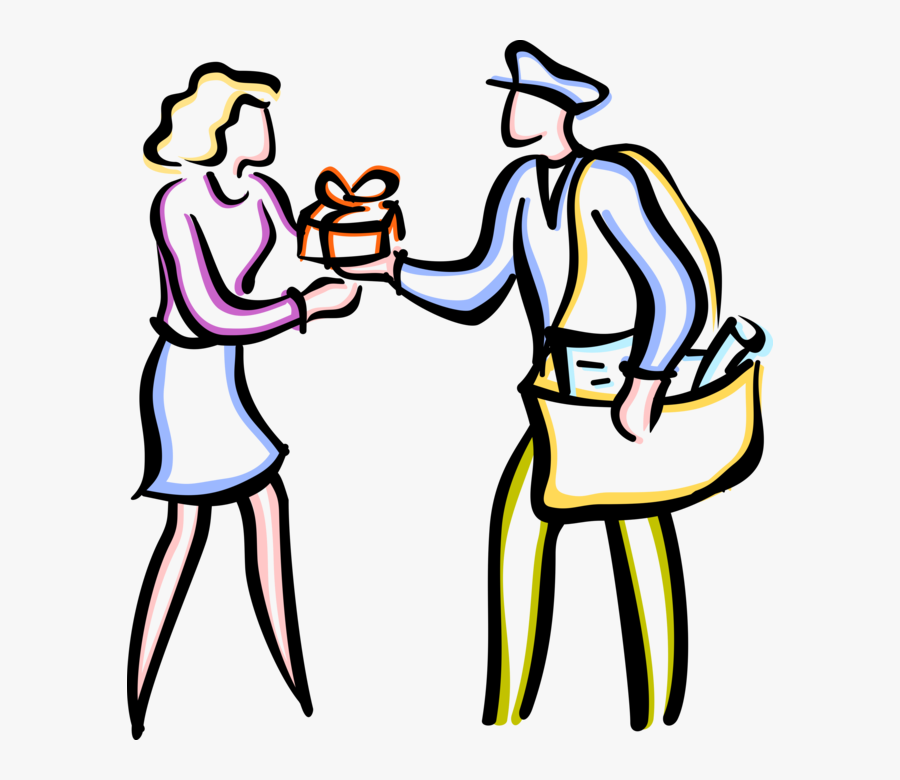 Mailman Delivers Gift Wrapped, Transparent Clipart