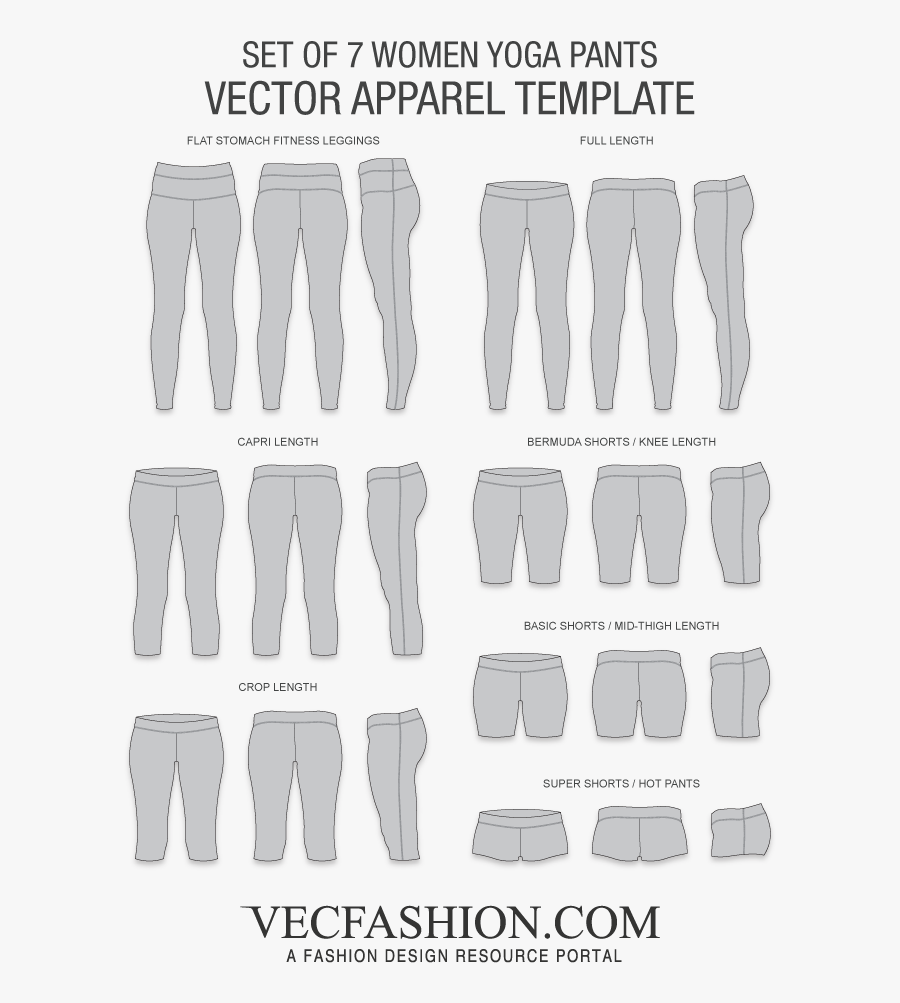 Set Of 7 Yoga Pants Vector Templates - Yoga Pants Template, Transparent Clipart