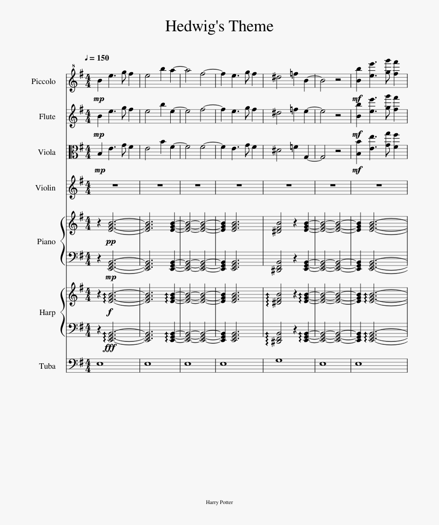 Hedwig"s Theme Sheet Music Composed By Puttaputtyputput - Hedwig's Theme Flute Sheet Music, Transparent Clipart
