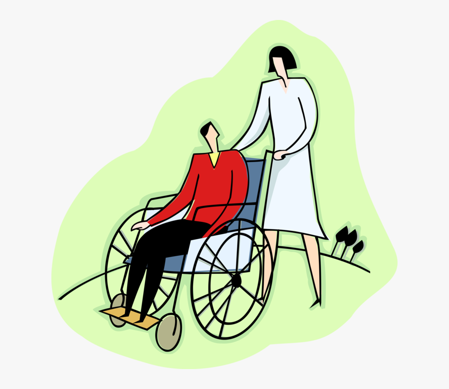 Vector Illustration Of Health Care Nurse Pushing Male - Clip Art, Transparent Clipart