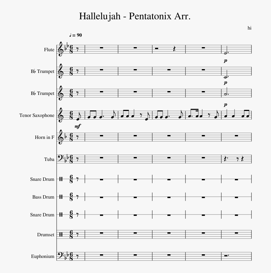Clip Art Hallelujah Flute Sheet Music - Lone Digger Trombone Sheet Music, Transparent Clipart