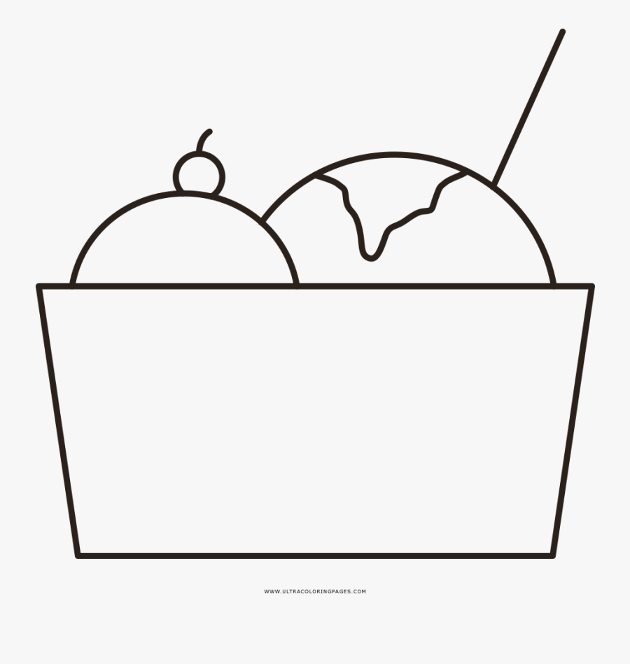 Ice Cream Sundae Coloring Page - Line Art, Transparent Clipart