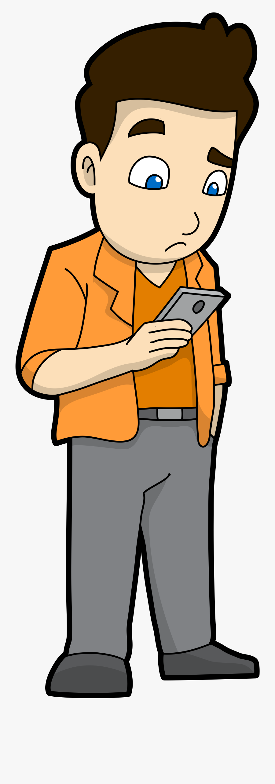 Transparent Sad Kids Clipart - Cartoon Man On Phone, Transparent Clipart