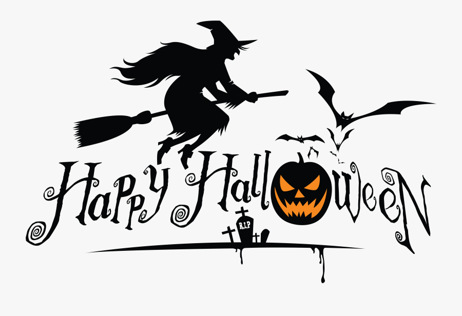 Happy Halloween Witch On Broomstick, Transparent Clipart