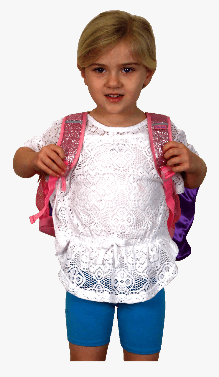 Clip Art Girl Wearing Backpack - Kid With Backpack Front, Transparent Clipart
