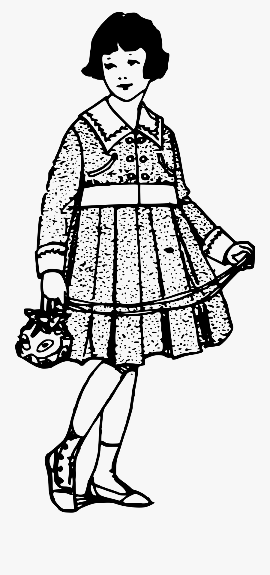 Young Girl In A Dress Clip Arts - Ladies Cloth Clipart Black And White, Transparent Clipart