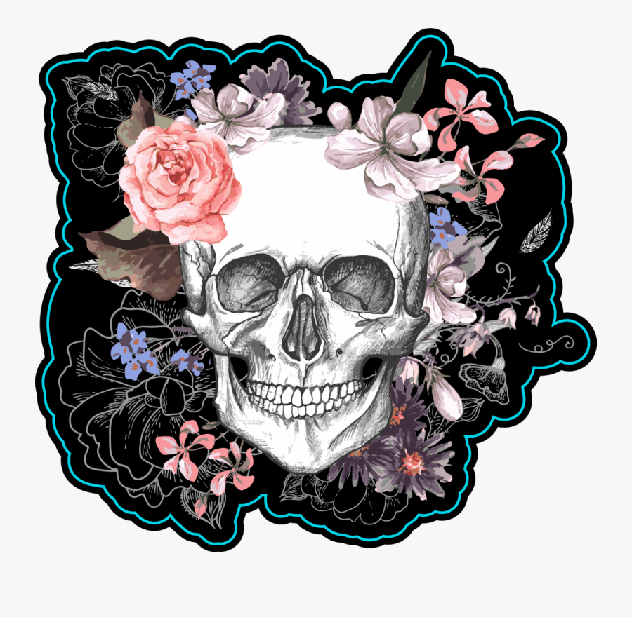 Transparent Evil Skull Clipart - Day Of The Dead Skull And Flowers, Transparent Clipart