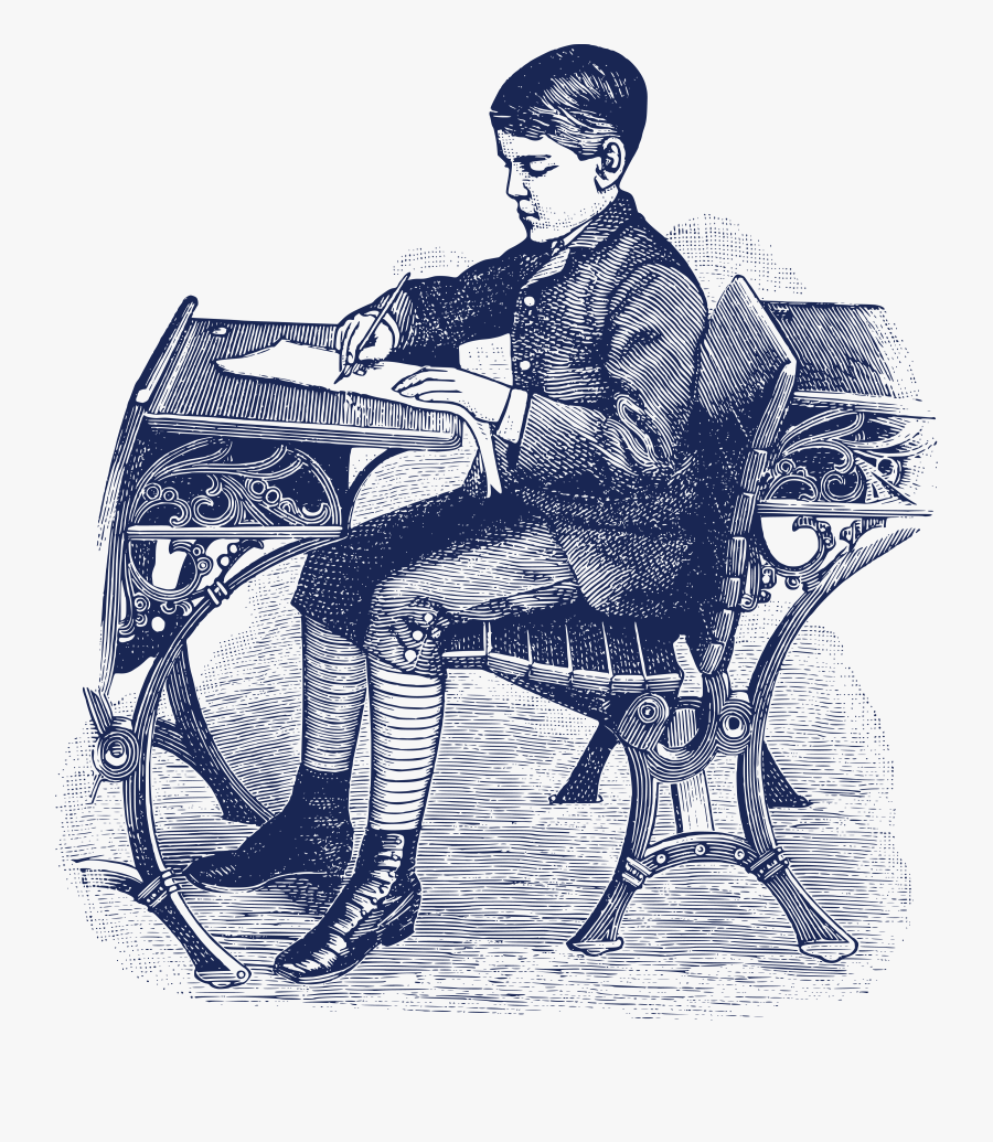 Free Clipart Of A Male Student Writing At A Desk - Seven Ages Of Man School Boy, Transparent Clipart
