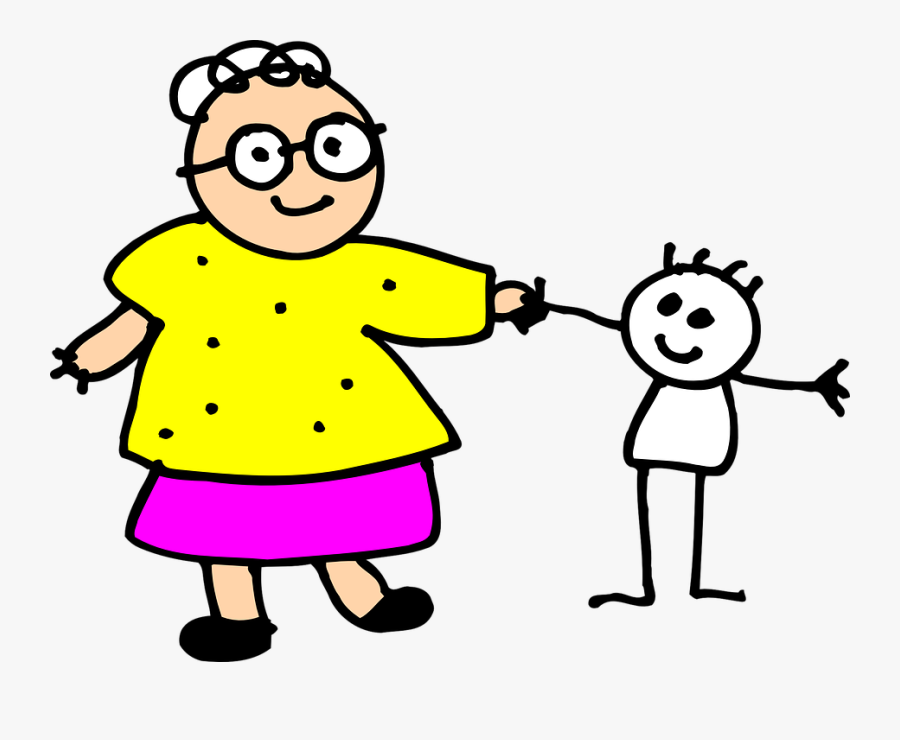 Grandma, Kid, Child, Grandmother, Senior, Grandchild - Hold Hands Clipart Black And White, Transparent Clipart