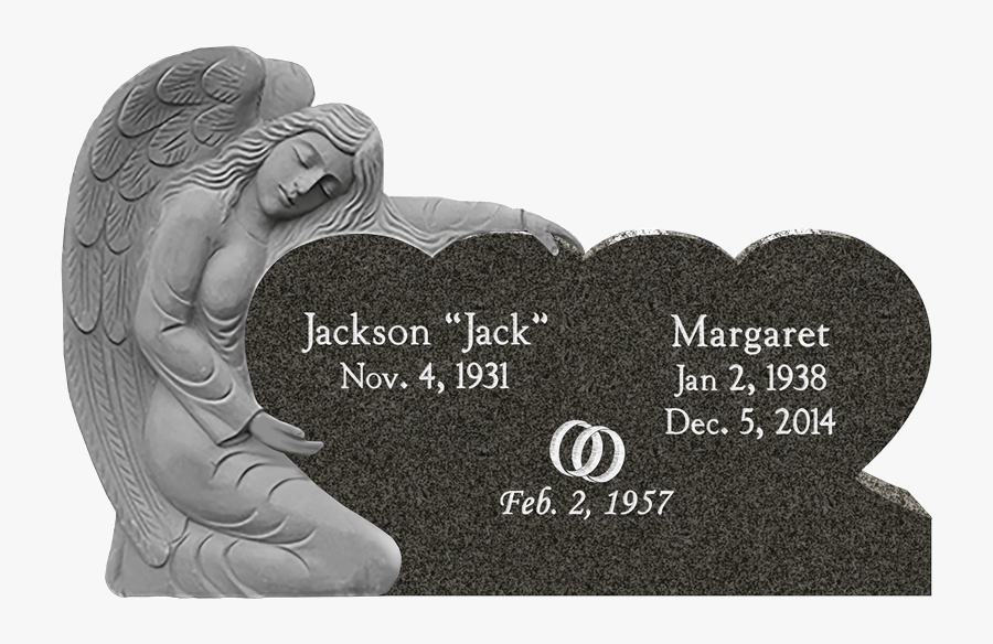 Angel Hold Double Heart Dark Cloud Blasted - Headstone, Transparent Clipart