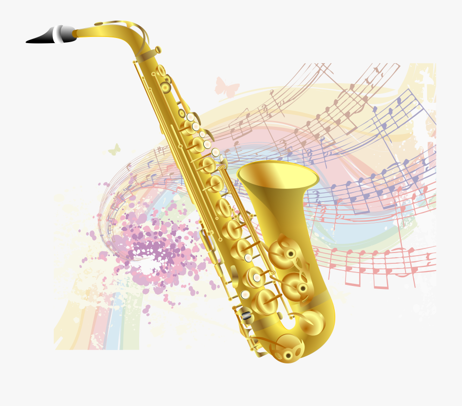 Saxaphone Drawing Flute - Transparent Background Saxophone Clipart, Transparent Clipart