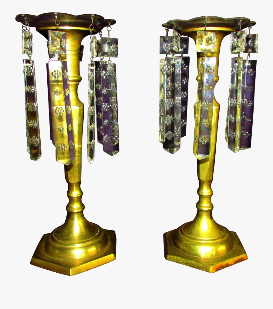 Pr Brass Candlesticks With Square Etched Crystal Drops - Column, Transparent Clipart