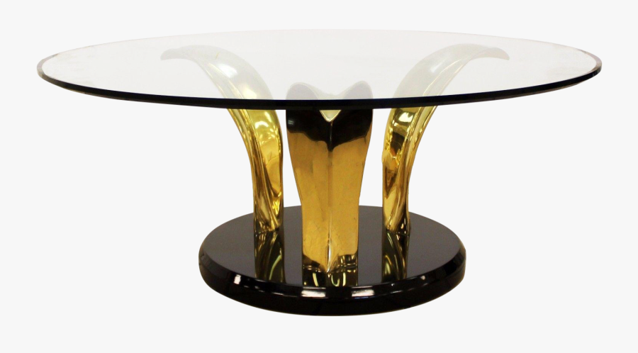 1970s Mid Century Modern Palm Leaf Glass Brass Black - Coffee Table, Transparent Clipart