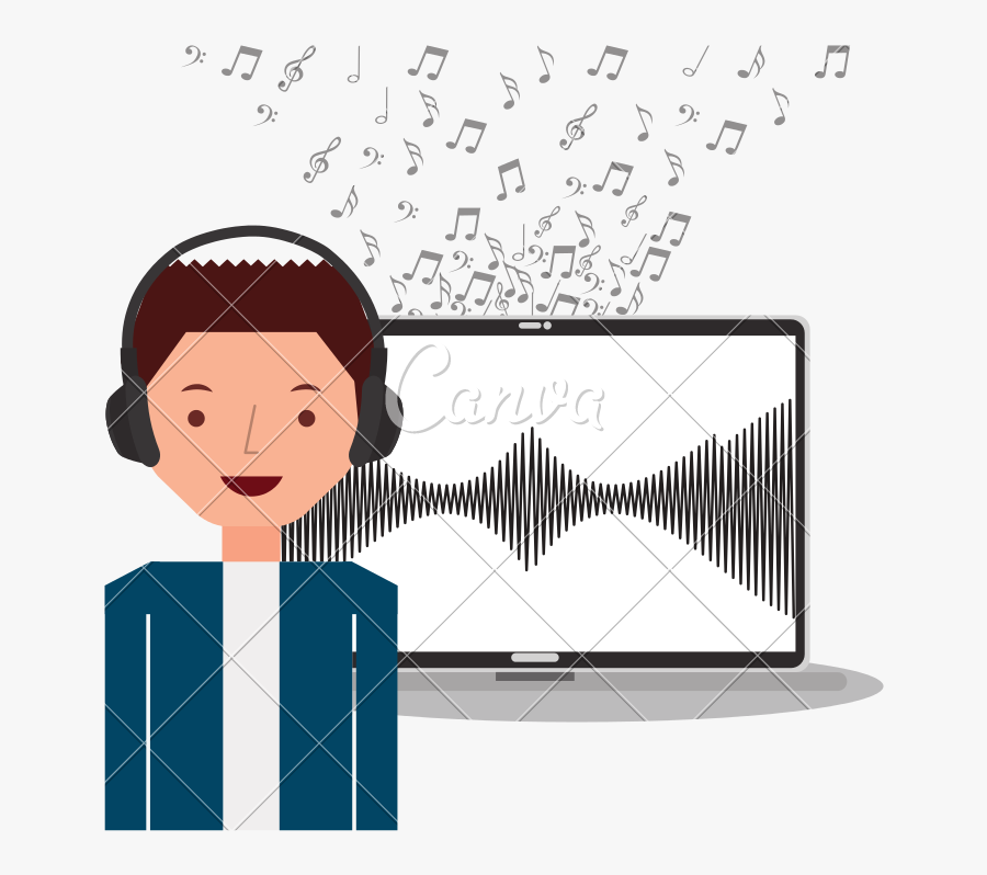 Clip Art Man Listening To Music - Imagenes De Cassettes Con Notas Musicales, Transparent Clipart
