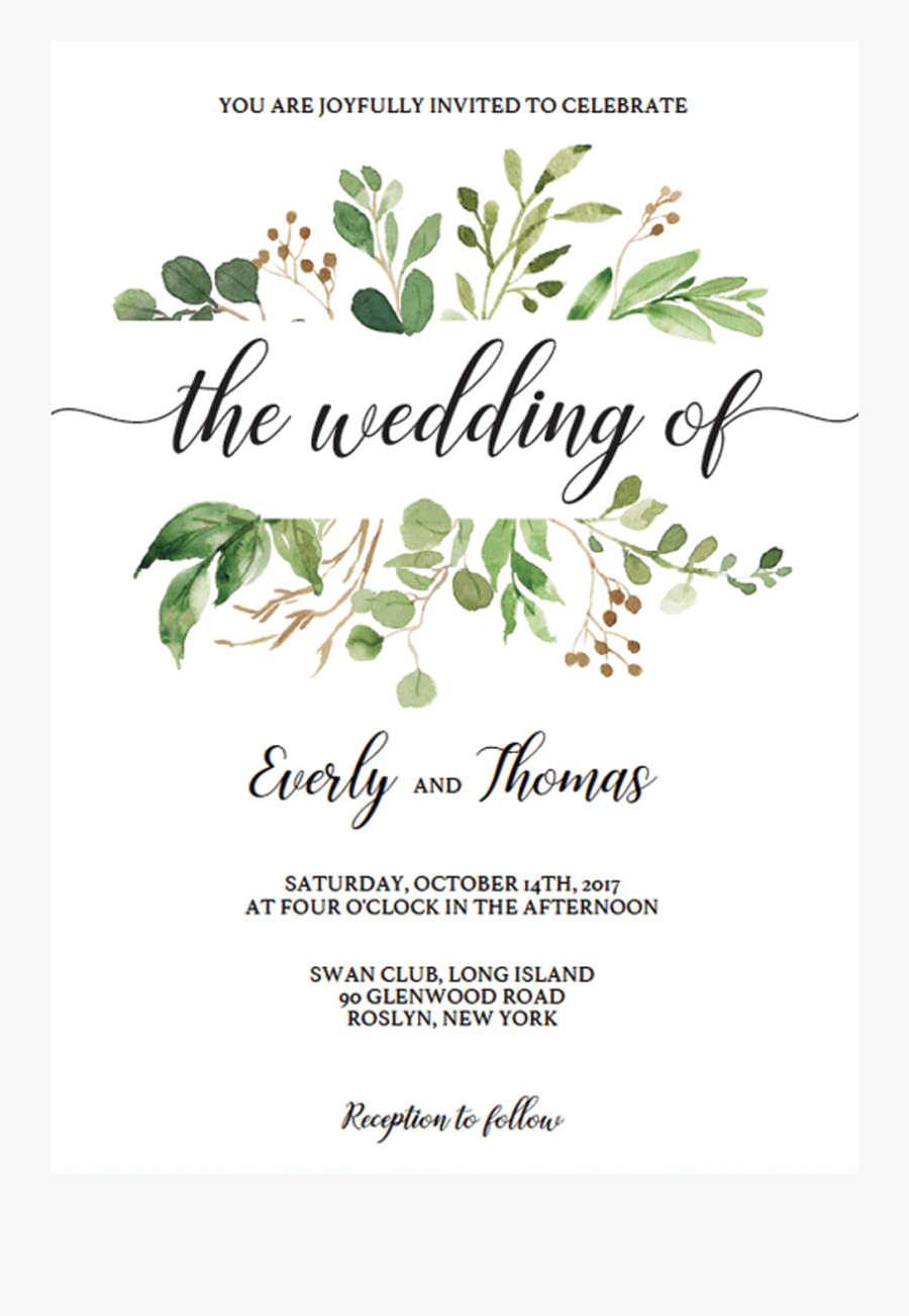 Clip Art Watercolor Invitation Template Download - Wedding Invitation Template Green, Transparent Clipart