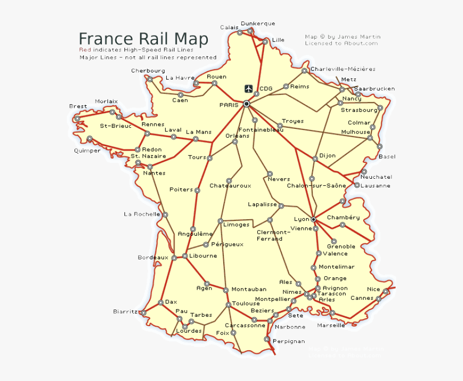 Train From Paris To Rome - Rail Map Of Southern France, Transparent Clipart