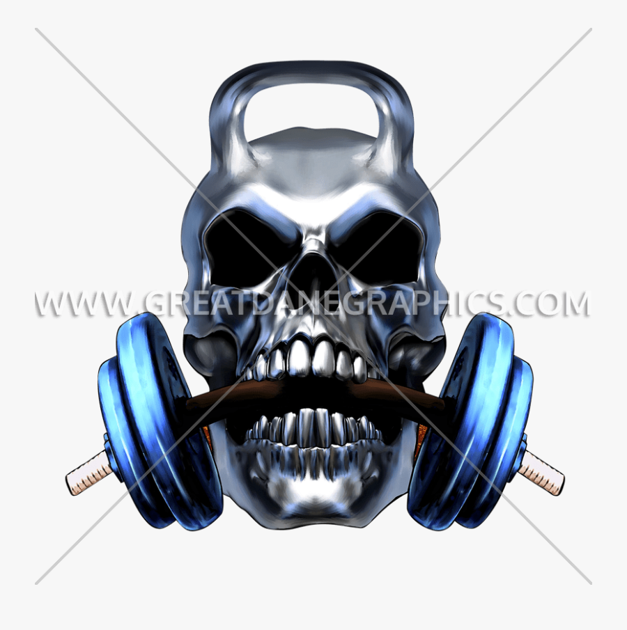 Kettle Bell Chew Production - Skull With Barbell In Mouth, Transparent Clipart