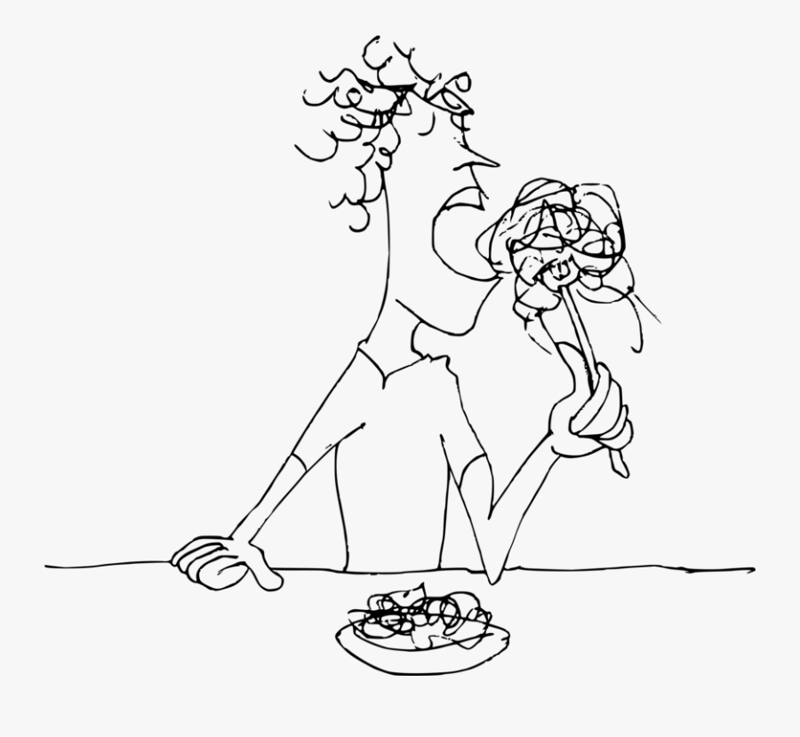 Transparent Eating Spaghetti Clipart - Black And White Clipart Girl Eating Spaghetti, Transparent Clipart