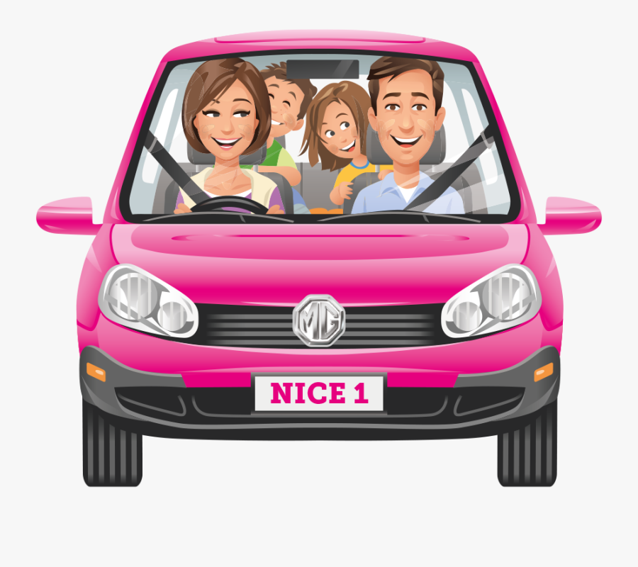 Transparent Pink Car Png - Driving Car Family Cartoon, Transparent Clipart