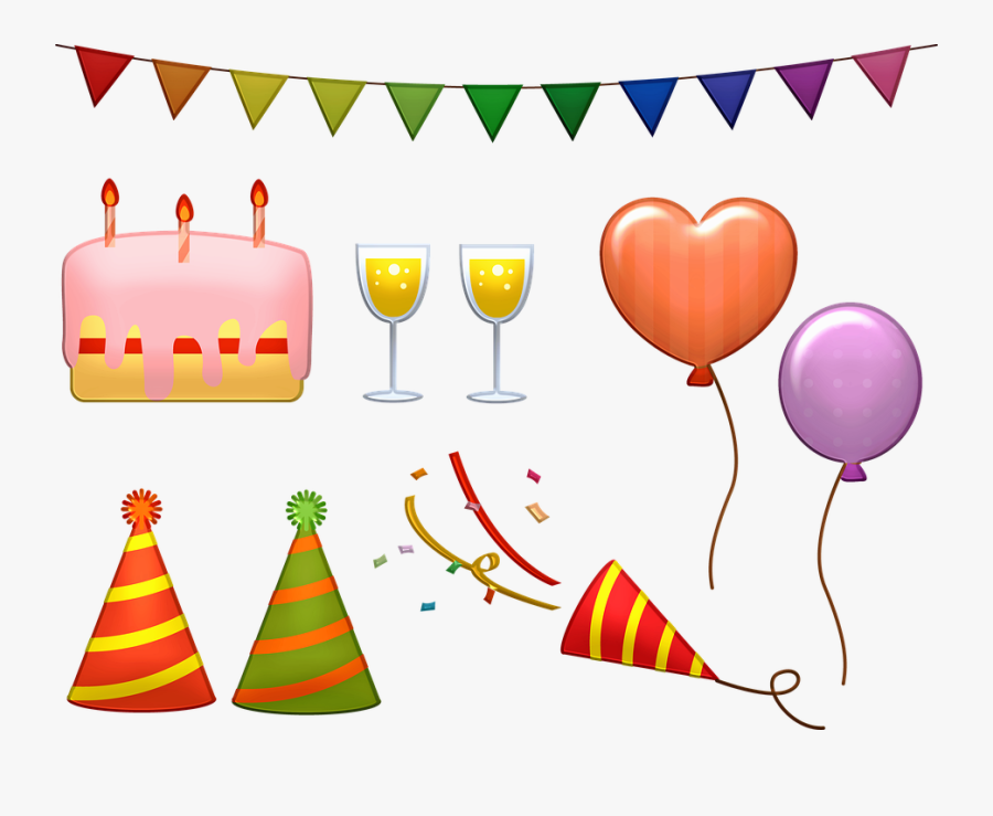 Birthday Items, Cake, Balloons, Celebration, Hats, - Happy Birthday Red Mustang, Transparent Clipart
