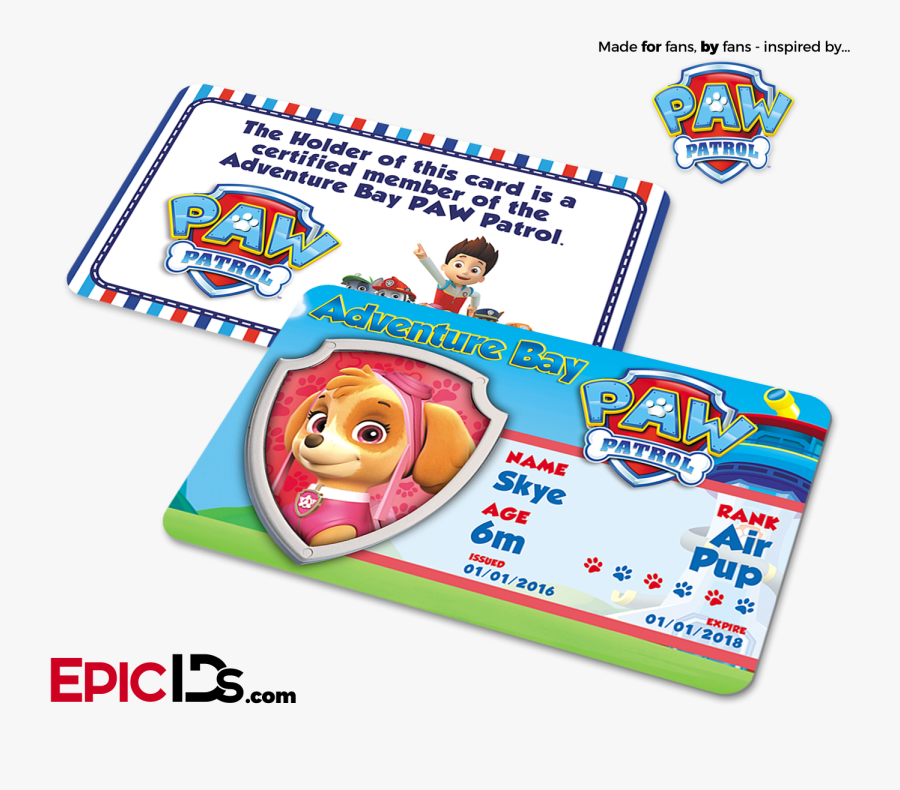 Paw Patrol Inspired Adventure Bay Paw Patrol Id Card - Paw Patrol Birthday Souvenirs, Transparent Clipart