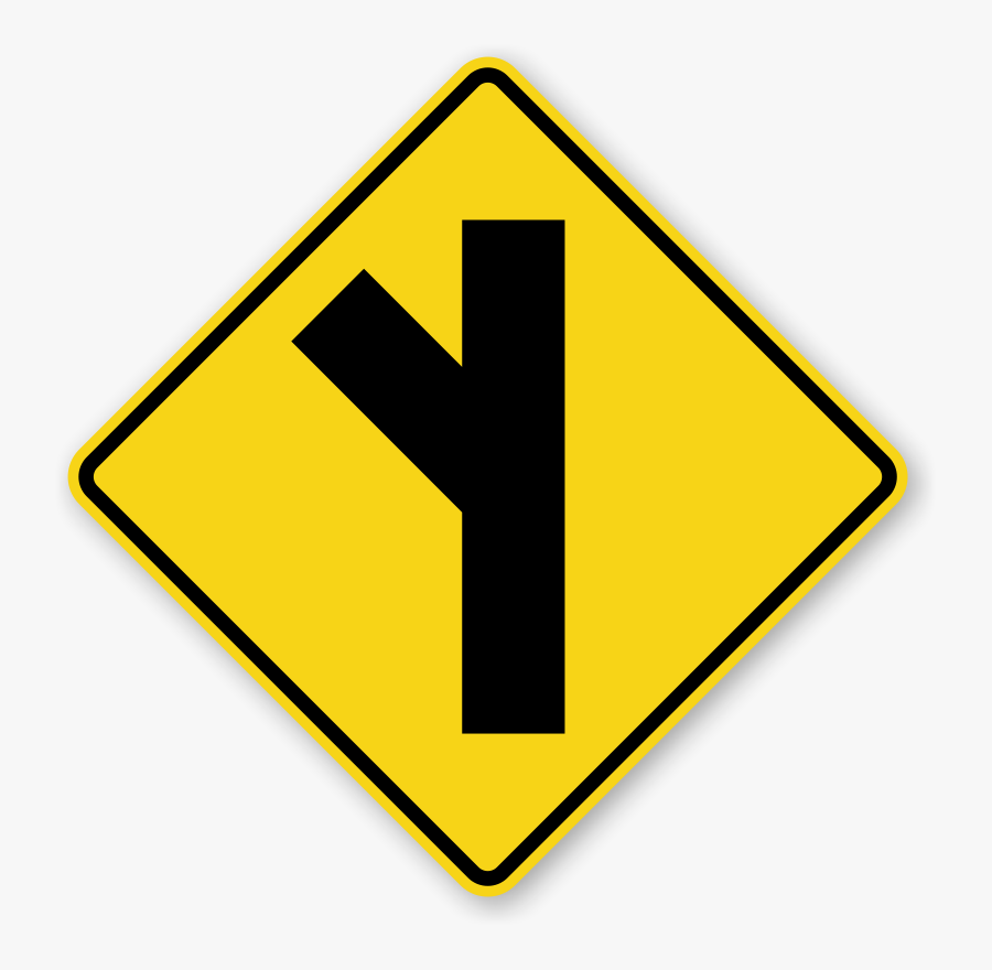 Clip Art Narrow Path Picture - Side Road On Left Sign, Transparent Clipart