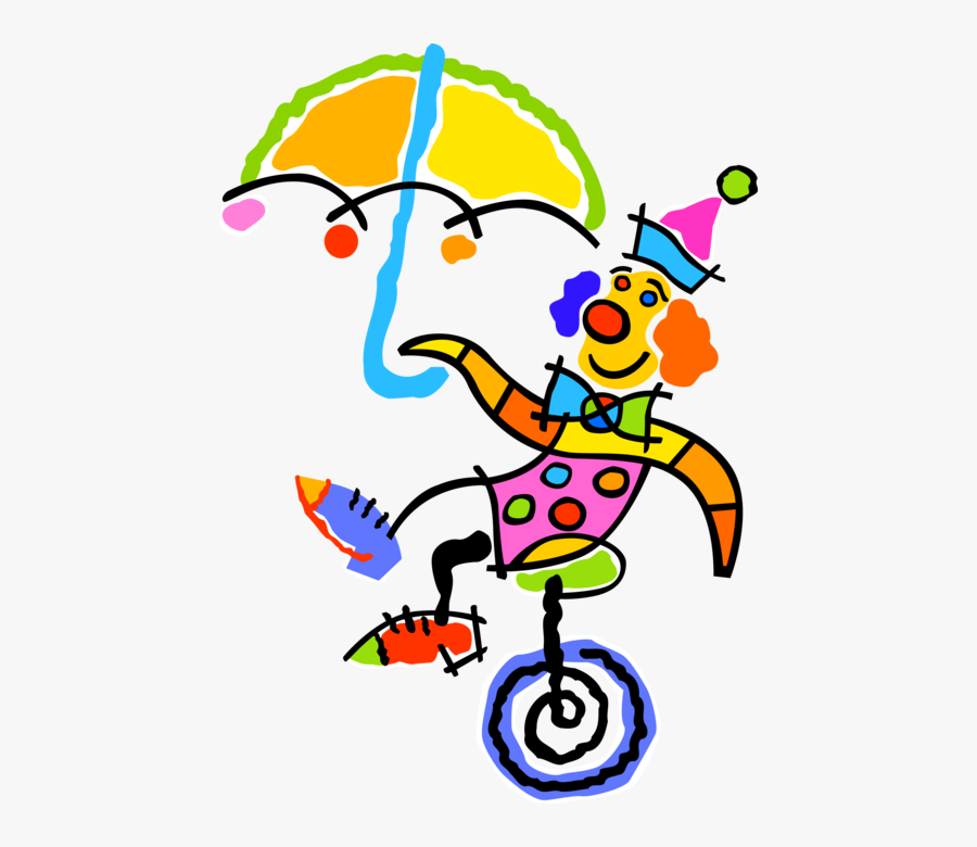Vector Illustration Of Big Top Circus Clown With Umbrella - Clown Background, Transparent Clipart
